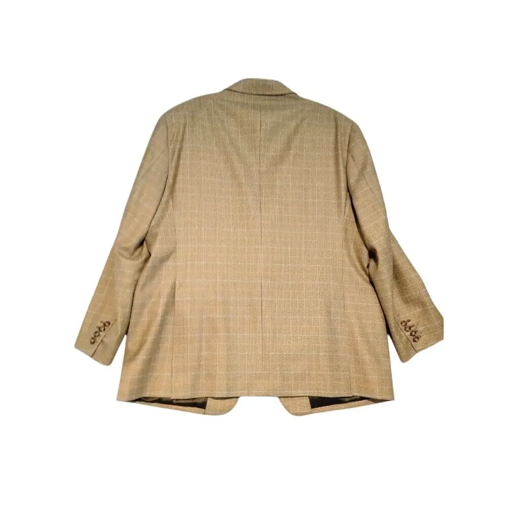 David Chu Wool Cashmere Blazer Sport Coat Sz 46 Tan Men's Plaid‎